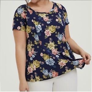 Torrid Navy Floral Fit & Flare Challis Top – Size 00 (M / 10)